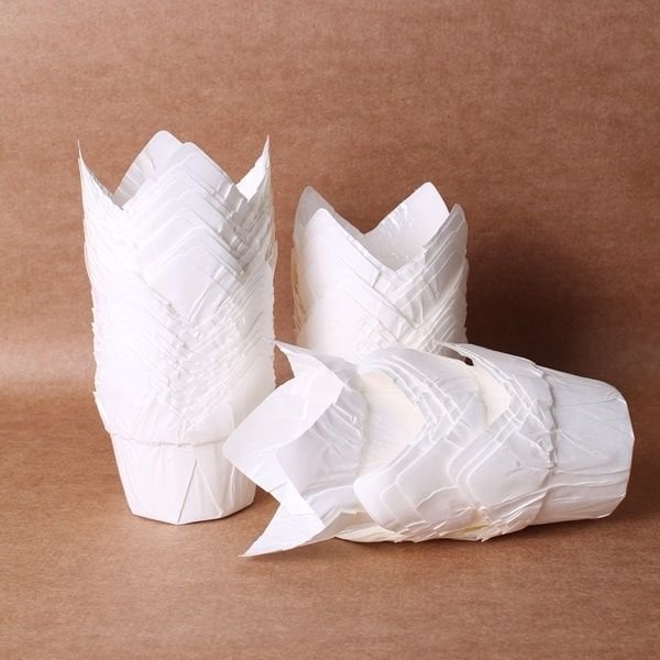 Beyaz Lale Cupcake Kek Kalıbı 50 Adet