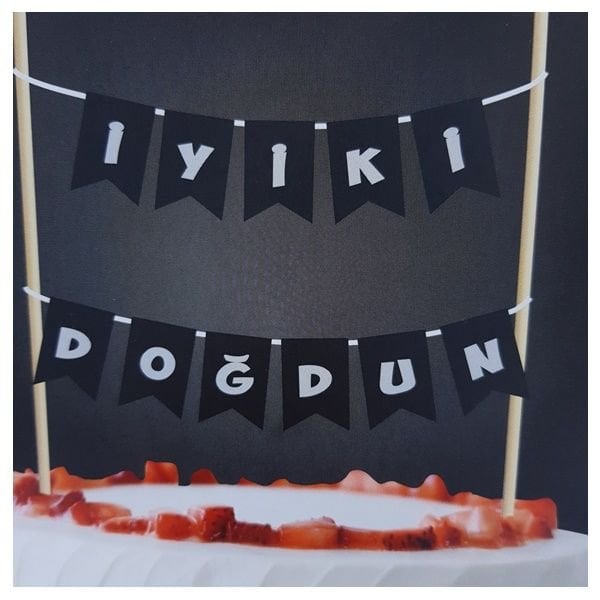 Siyah Gümüş İyiki Doğdun Pasta Flaması