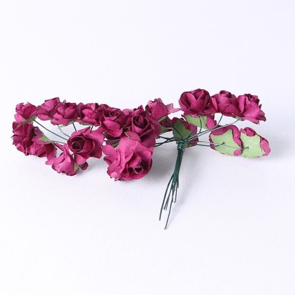 Mini Mürdüm Kağıt Gül 24 Adet