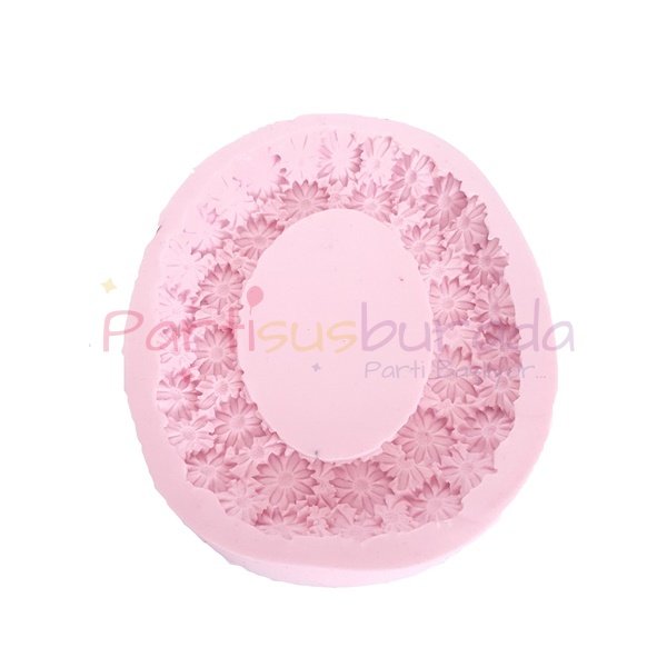 Çiçekli Oval Çerçeve Silikon Kalıp 10x12 cm