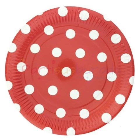 Beyaz Puanlı Kırmızı Tabak 8 Adet