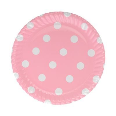 Beyaz Puanlı Pembe Tabak 8 Adet