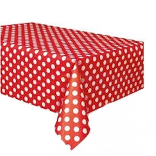 Plastik Beyaz Puanlı Kırmızı Masa Örtüsü 120x180 cm