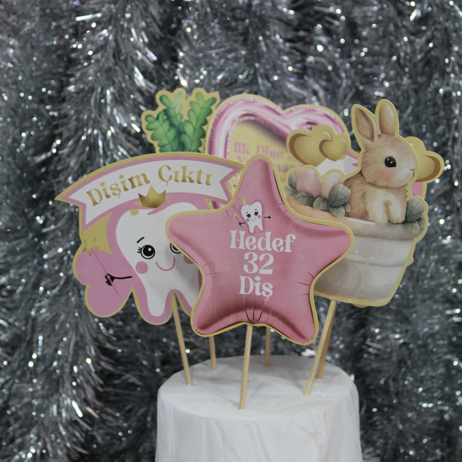 Figürlü Pembe ilk Dişim Kürdan Set 6 Adet