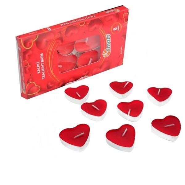 Kırmızı Kalp Tealıght Mum 8 Adet