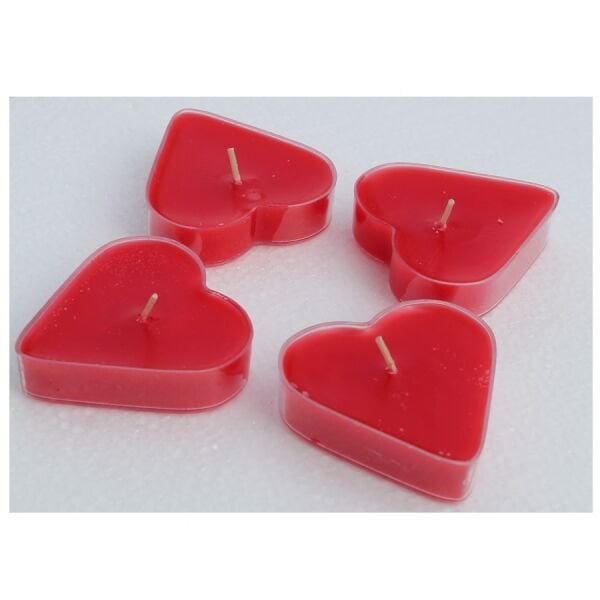 Kokulu Kırmızı Kalp Mum 4 Adet