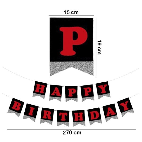 Gümüş Simli Kırmızı Happy Birthday Yazı