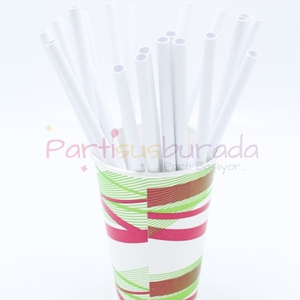 Beyaz Kağıt Pipet 24 Adet