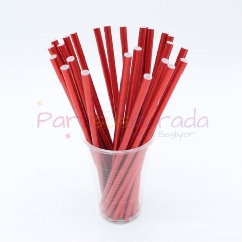 Kırmızı Kağıt Pipet 24 Adet
