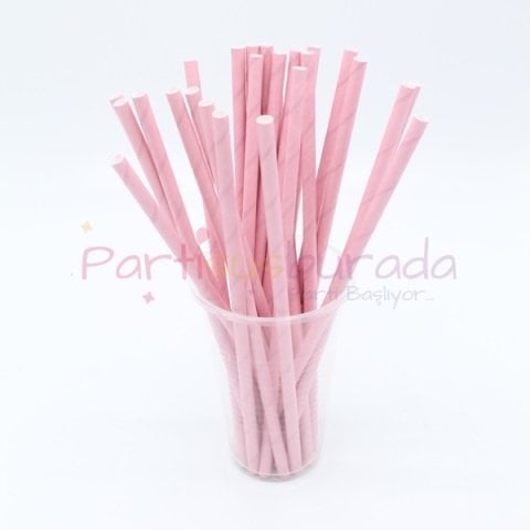 Pembe Kağıt Pipet 24 Adet