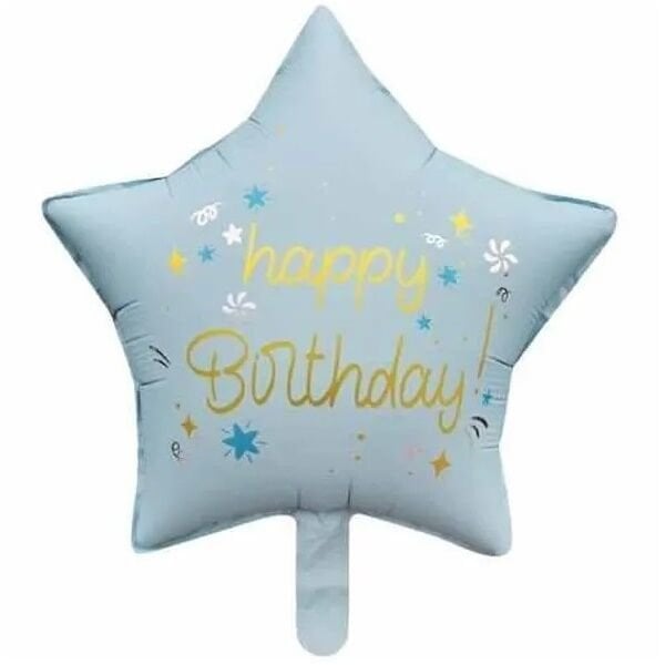 Folyo Retro Mavi Happy Birthday Yıldız Balon 18 inc