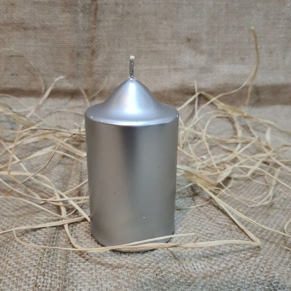 Yaldızlı Gümüş Kütük Mum 6x8 cm