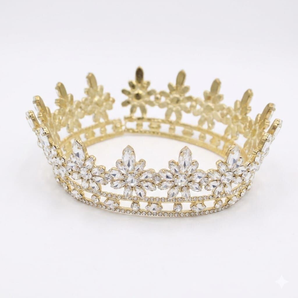Metal Gold Taşlı Kraliçe Pasta Tacı ve Yazı Set