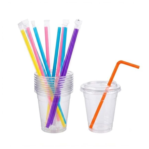Plastik Pipetli Milkshake Bardağı 350 cc 10 Adet
