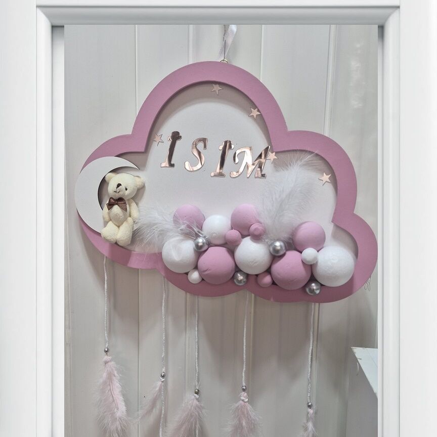 Pembe İsimli Bulut Bebek Kapı Süsü