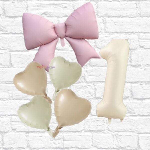 Folyo Pembe Fiyonk ve Rakam 1 Balon Seti
