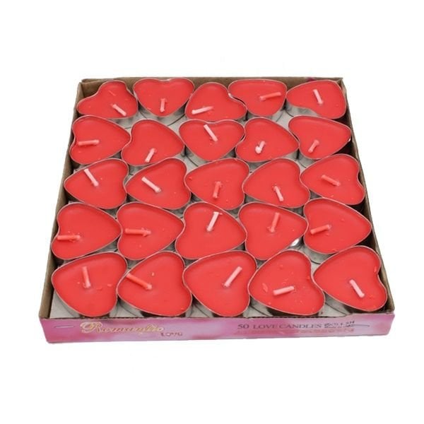 Kırmızı Kalp Tealıght Mum 50 Adet